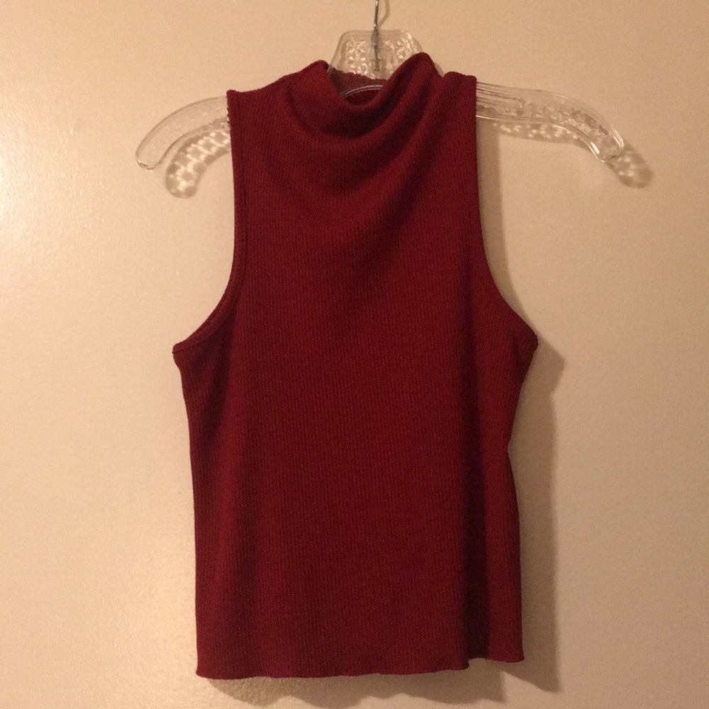 Topshop Dark Red High Neck Fashion Top